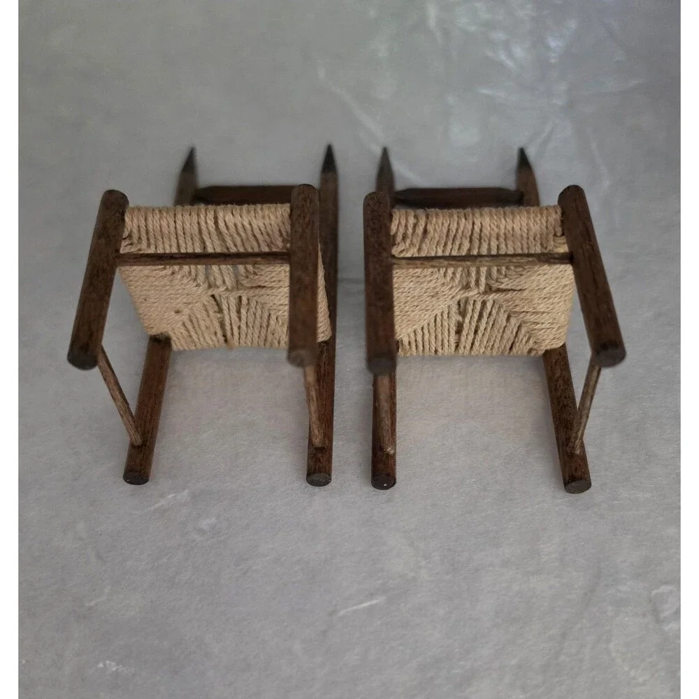Vintage Ed Whitten Country Pine Dollhouse Table 2 Chairs 1:12 Scale Set